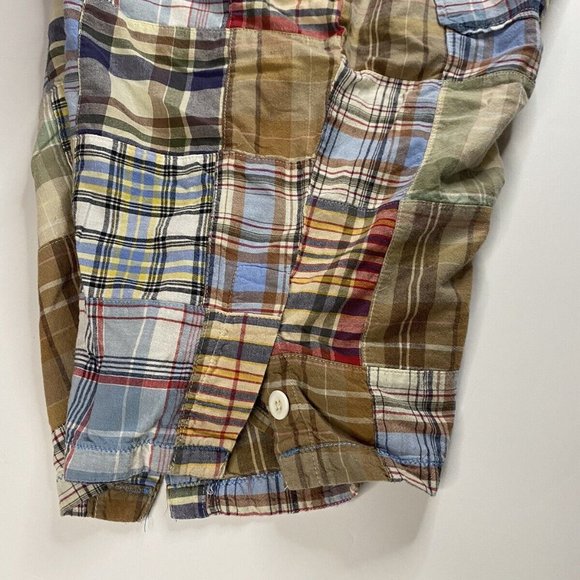 Khaki Men’s Madras Plaid Patchwork Chino Shorts Multicolor Size W 32 - Picture 7 of 7